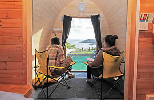 Great views from your snug at Bay View Farm Camping Site overlooking Looe Bay, Cornwall